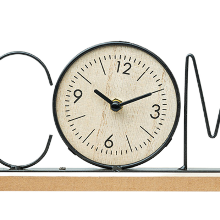 Wooden Metal Letter Clock - Welcome (Black)
