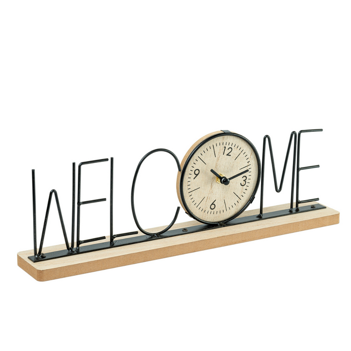 Wooden Metal Letter Clock - Welcome (Black)