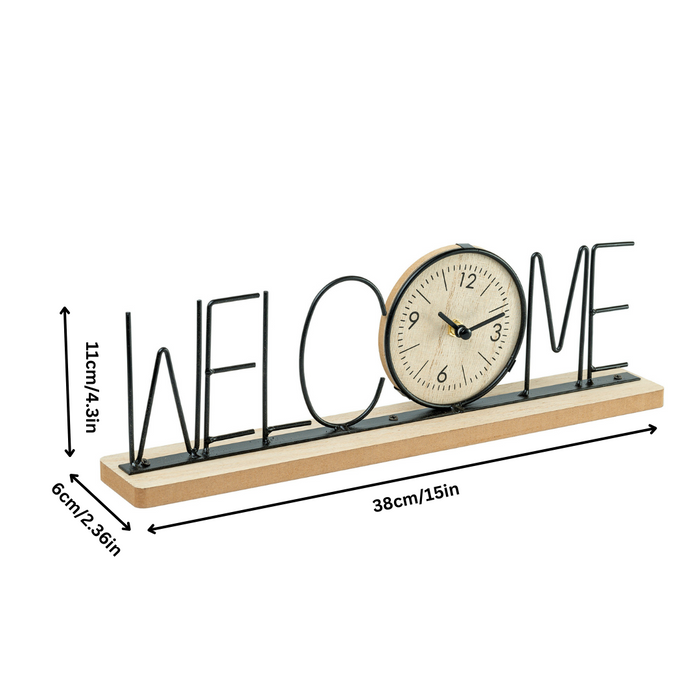 Wooden Metal Letter Clock - Welcome (Black)