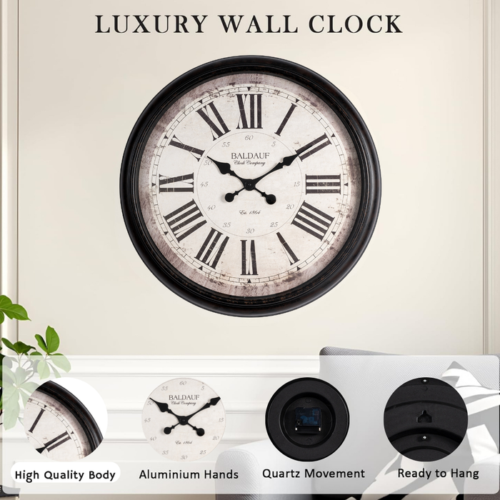 Fiber Clock - Roman Big Baldauf - Black (30"dia)