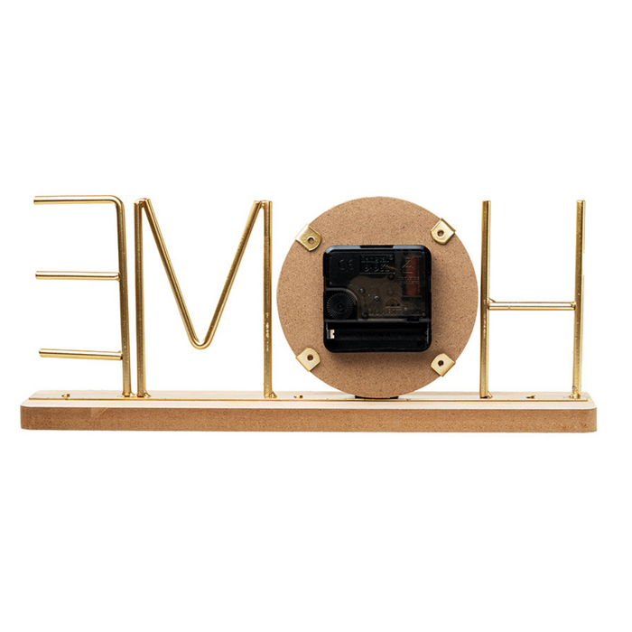 Wooden Metal Letter Clock - Home (Gold)