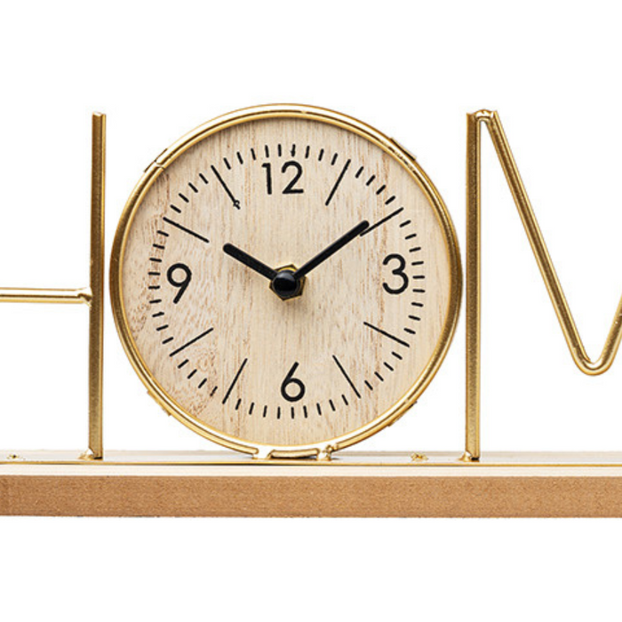 Wooden Metal Letter Clock - Home (Gold)