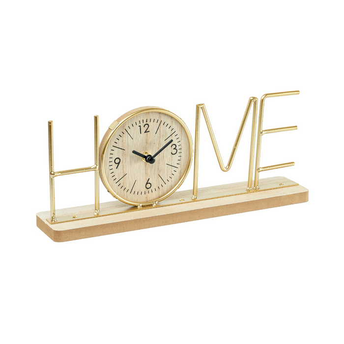 Wooden Metal Letter Clock - Home (Gold)