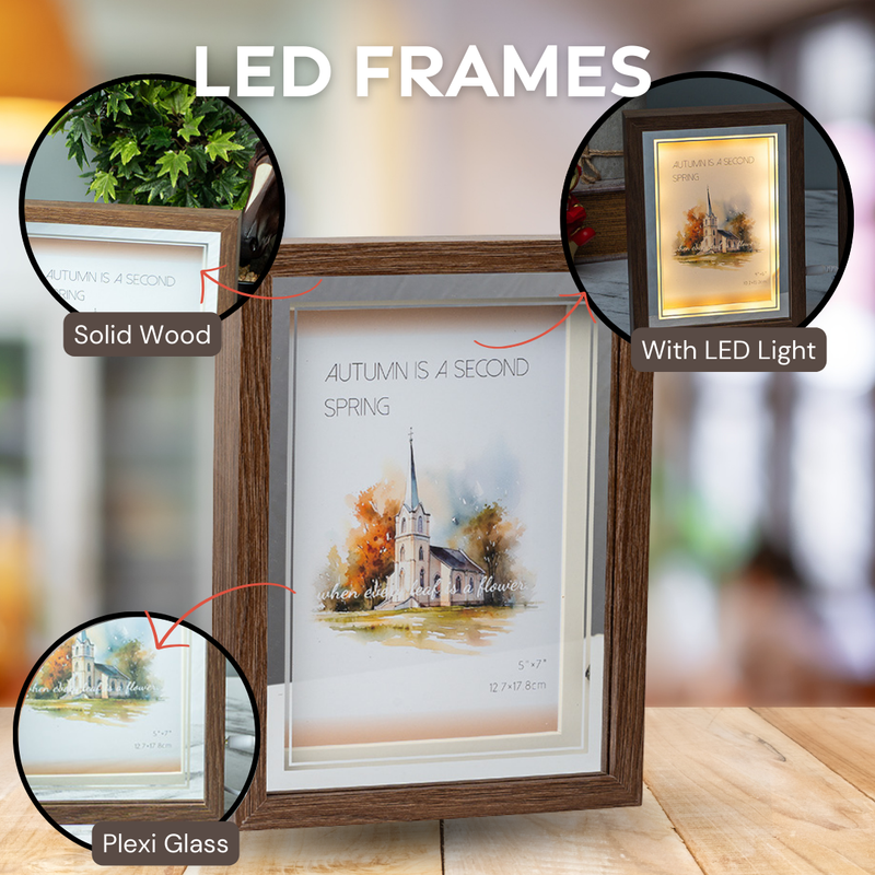 Photo Frames - Brown Silver With LED Light