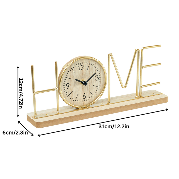 Wooden Metal Letter Clock - Home (Gold)