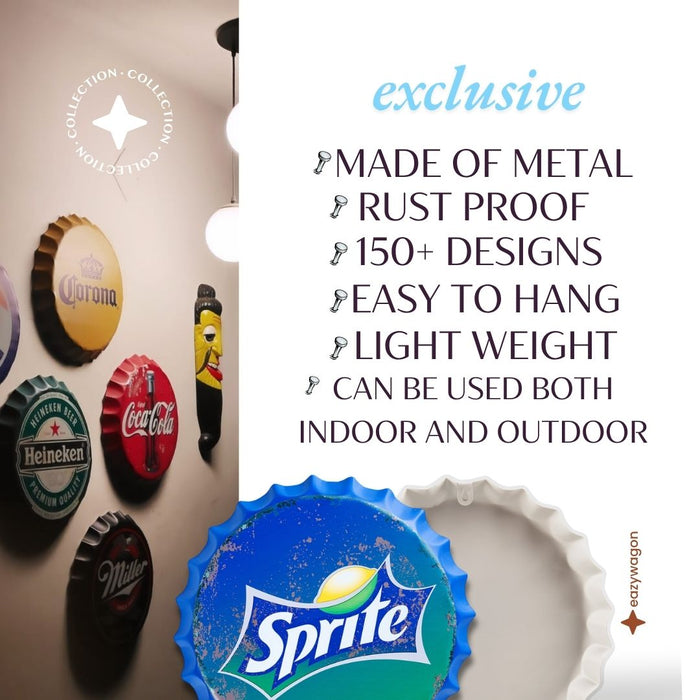 Bottle Caps Wall Decor Sign – Sprite Soft Drink Retro Logo Design