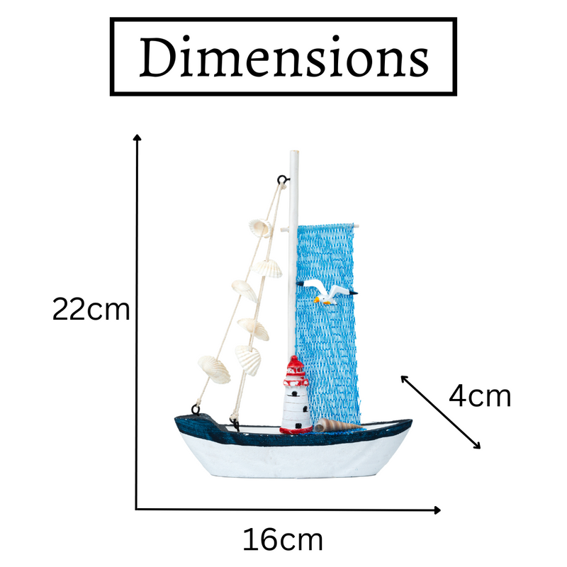 Mini Wooden Sailboat Model Decoration - Light Blue Border