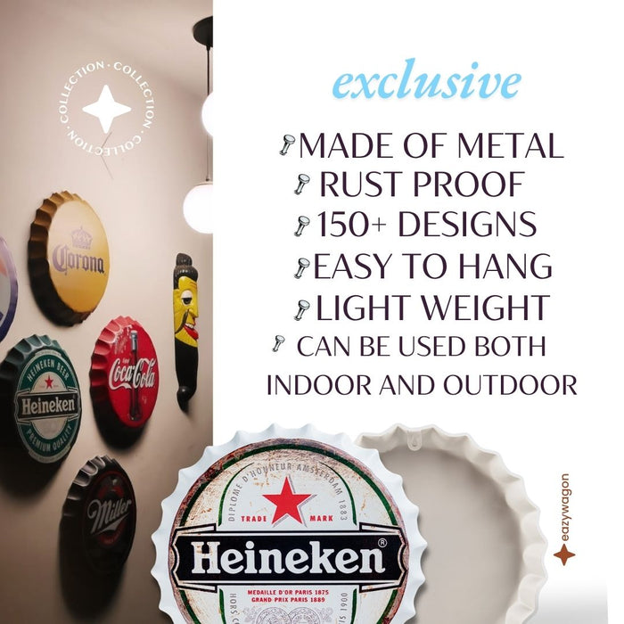 Bottle Caps Wall Decor Sign – Heineken Beer Vintage Logo Retro Style