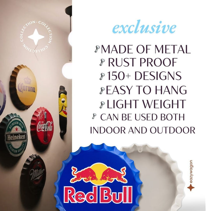 Bottle Caps Wall Decor Sign – Red Bull Energy Drink Logo Design
