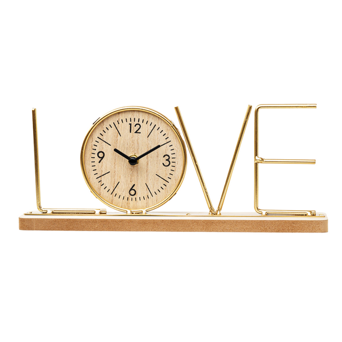 Wooden Metal Letter Clock - Love (Gold)