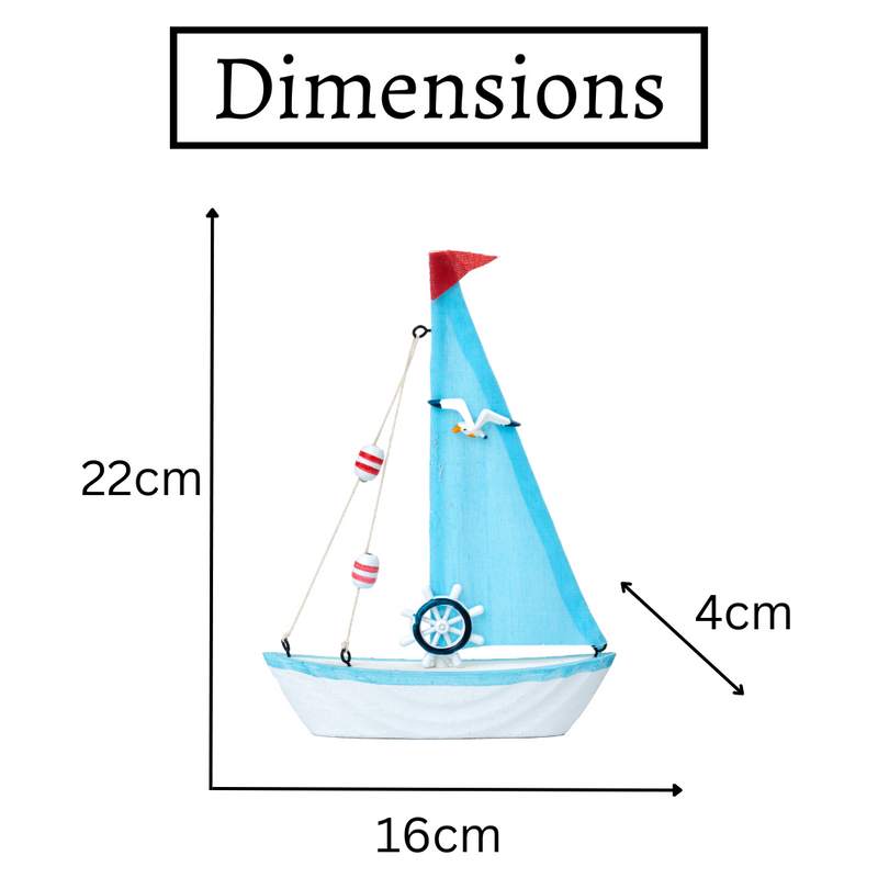 Mini Wooden Sailboat Model Decoration - Light Blue Border