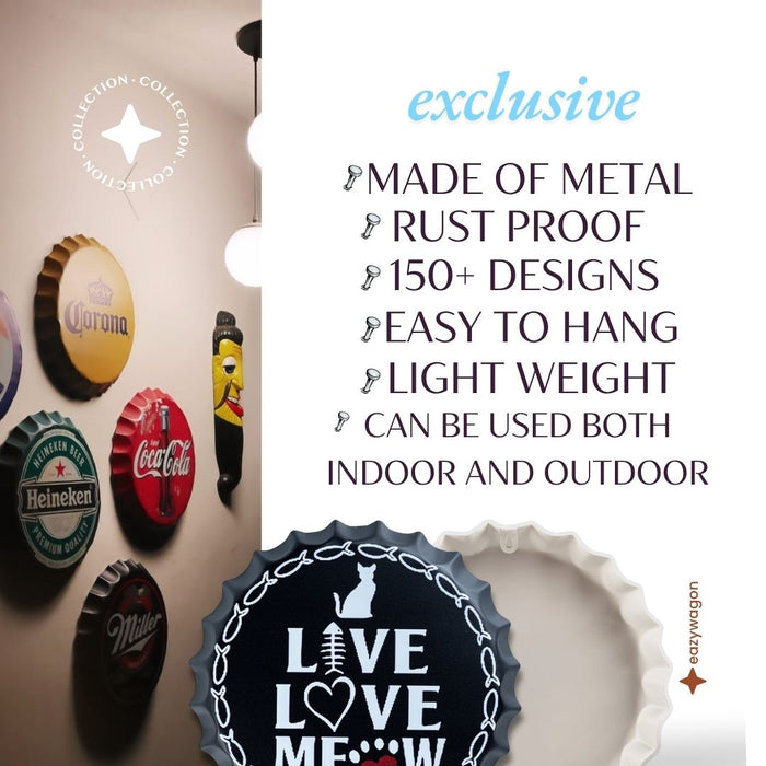 Bottle Caps Wall Decor Sign – Live Love Meow Cat Theme Wall Art