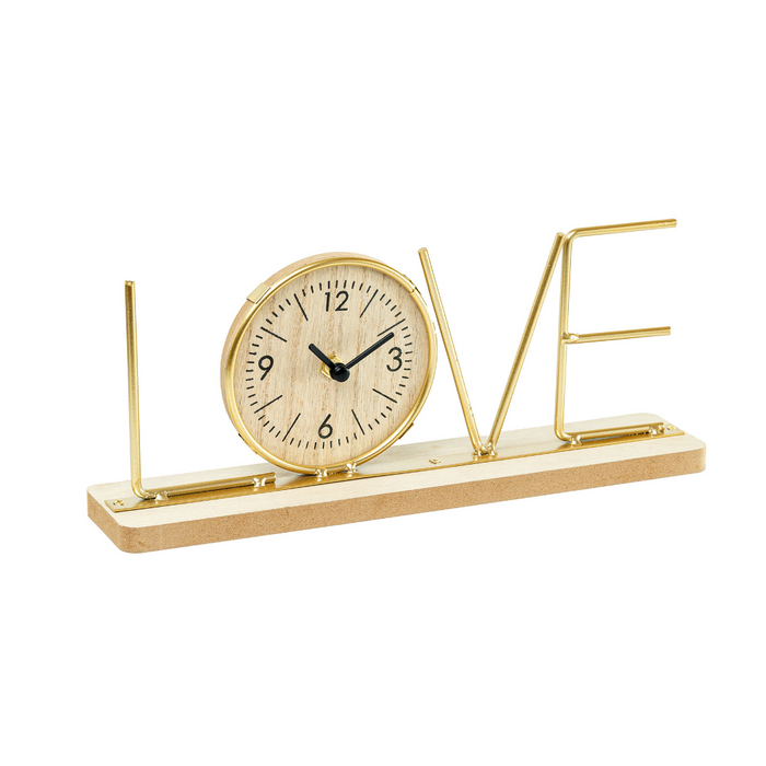 Wooden Metal Letter Clock - Love (Gold)