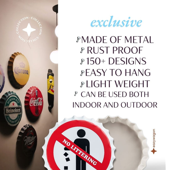 Bottle Caps Wall Decor Sign – No Littering Awareness Sign Board