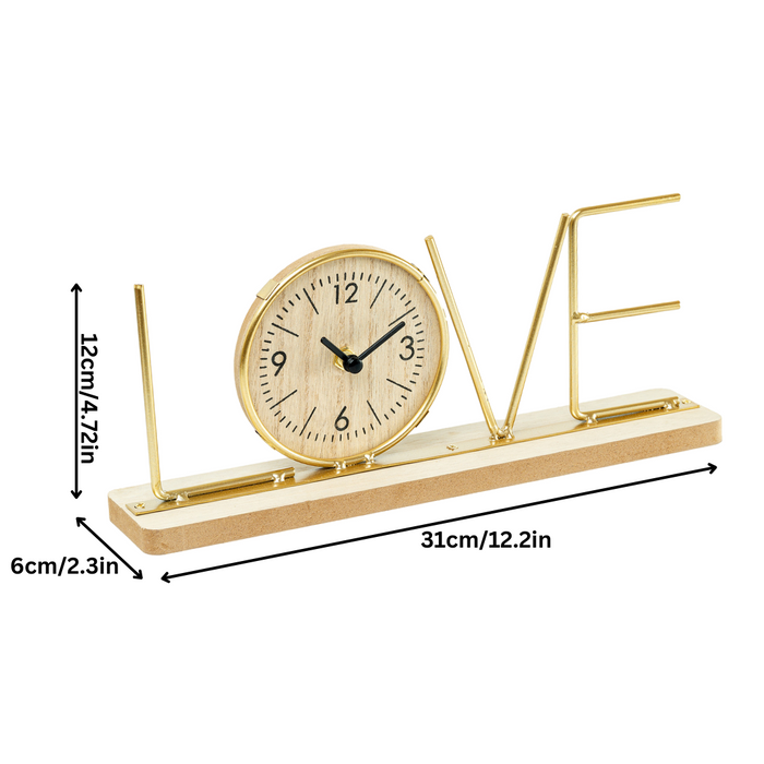 Wooden Metal Letter Clock - Love (Gold)