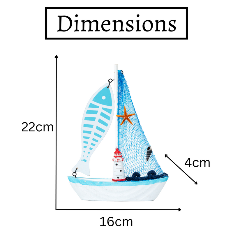 Mini Wooden Sailboat Model Decoration - Light Blue Border