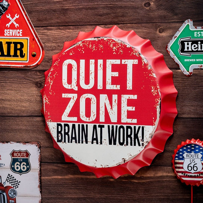 Bottle Caps Wall Decor Sign – Quiet Zone Funny Warning Sign