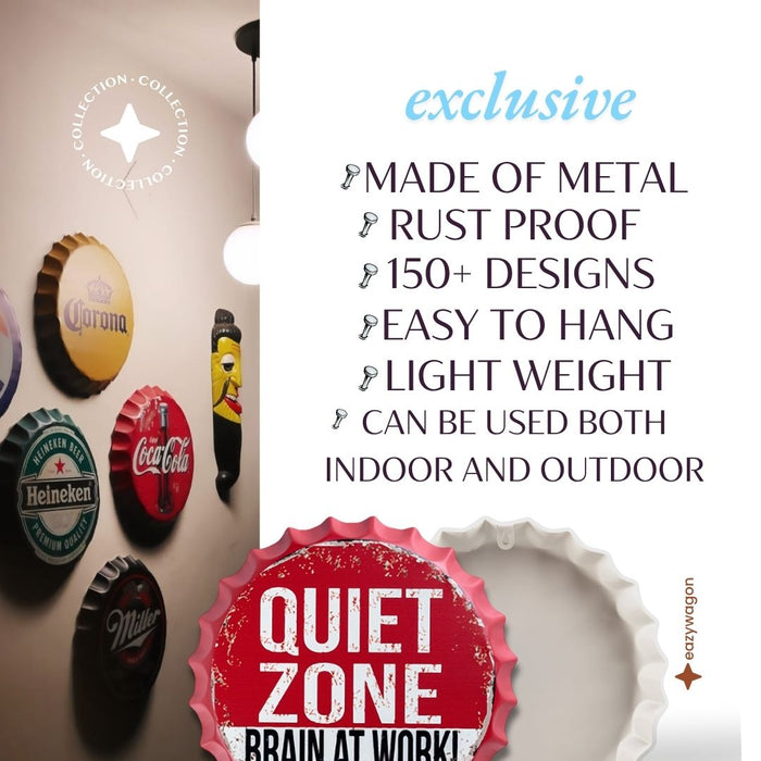 Bottle Caps Wall Decor Sign – Quiet Zone Funny Warning Sign