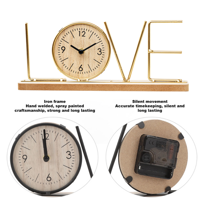 Wooden Metal Letter Clock - Love (Gold)