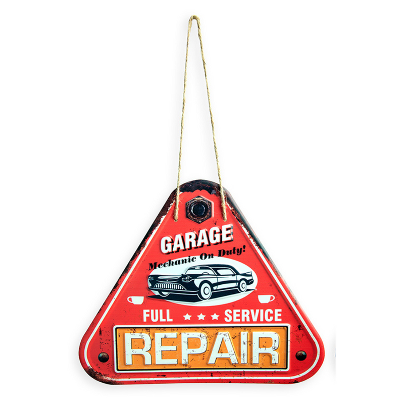 3D Metal Plates - Garage Triangle Car Service Red