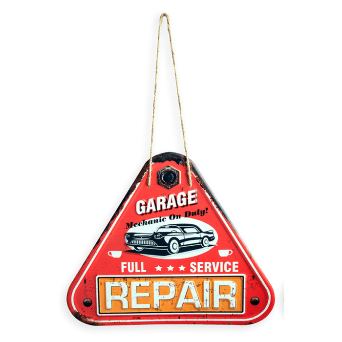 3D Metal Plates - Garage Triangle Car Service Red - eazy wagon