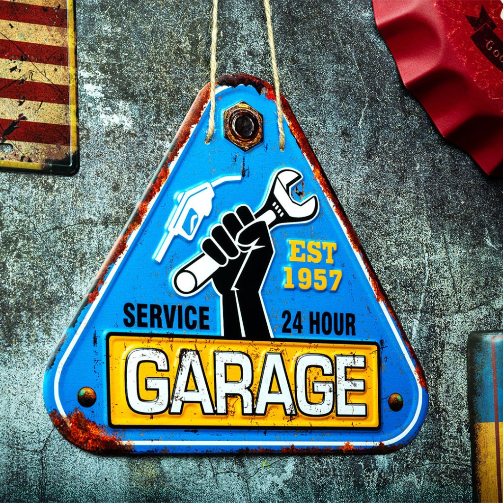 3D Metal Plates - Garage Triangle Service Blue - eazy wagon