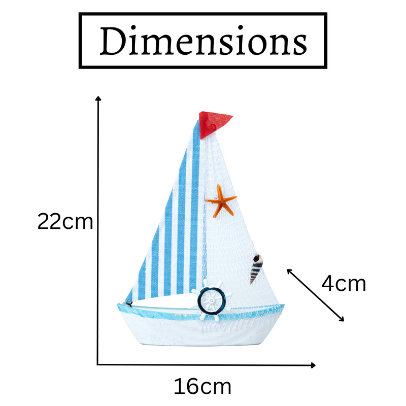 Mini Wooden Sailboat Model Decoration - Light Blue Border