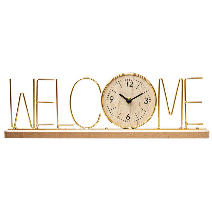 Wooden Metal Letter Clock - Welcome (Gold)