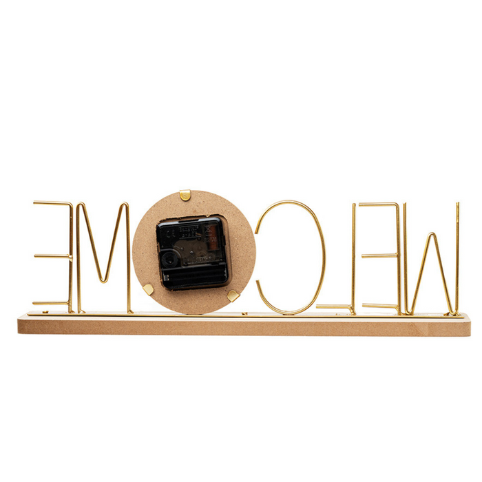 Wooden Metal Letter Clock - Welcome (Gold)
