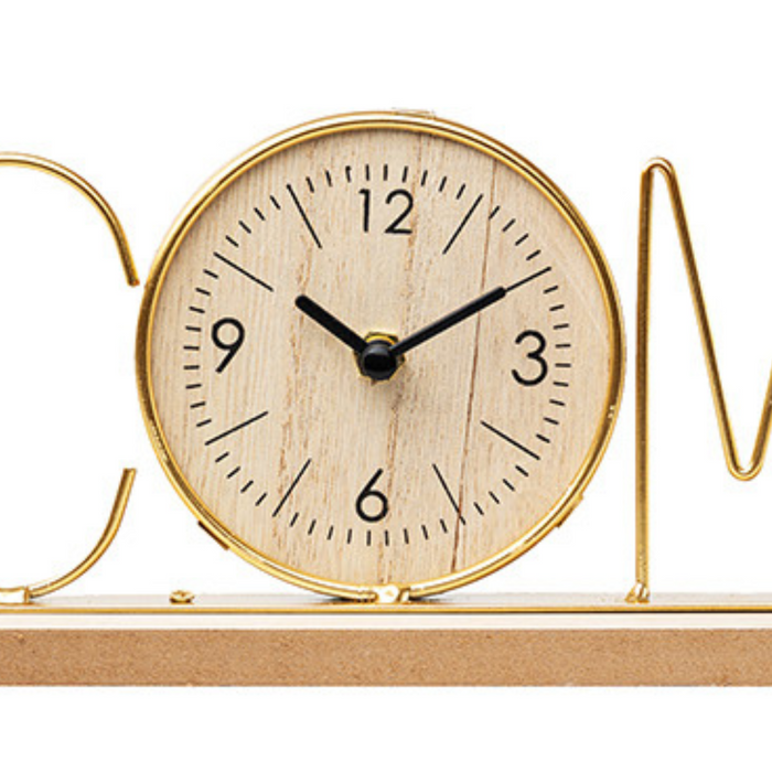 Wooden Metal Letter Clock - Welcome (Gold)