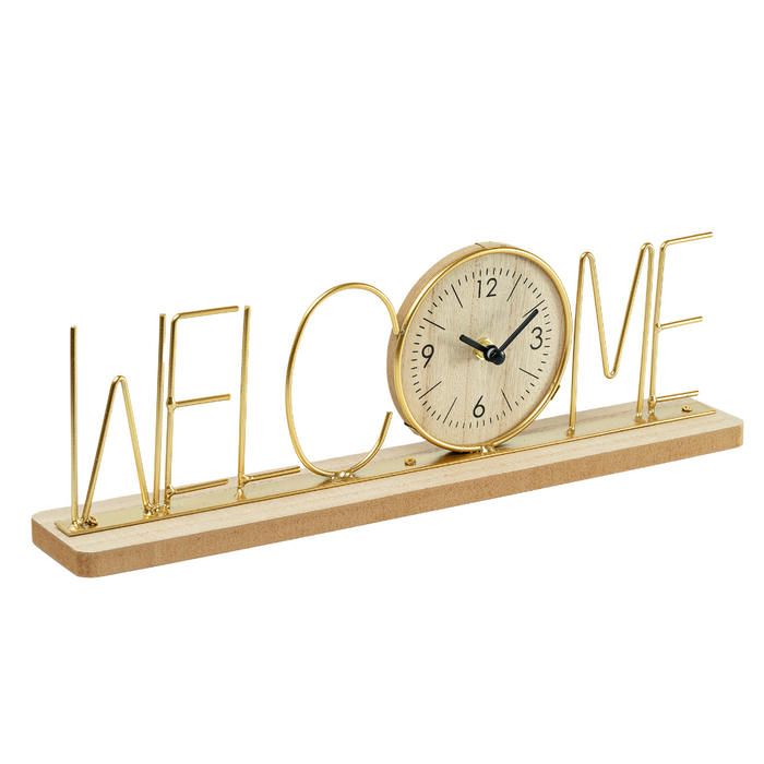 Wooden Metal Letter Clock - Welcome (Gold)