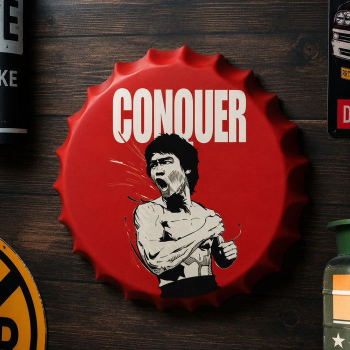Bottle Caps wall decor sign - Conquer Bruce lee