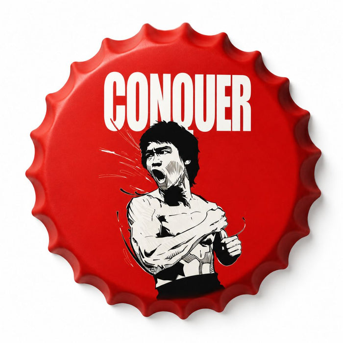 Bottle Caps wall decor sign - Conquer Bruce lee