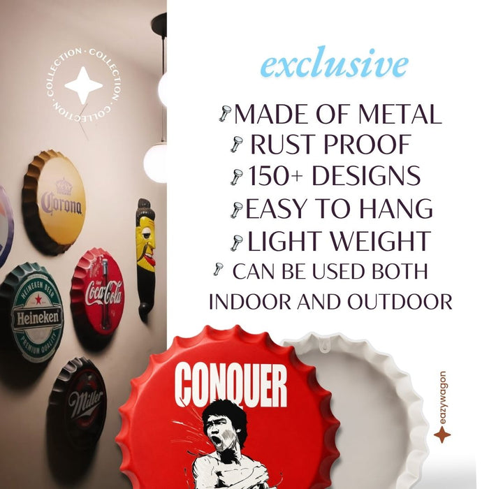Bottle Caps wall decor sign - Conquer Bruce lee