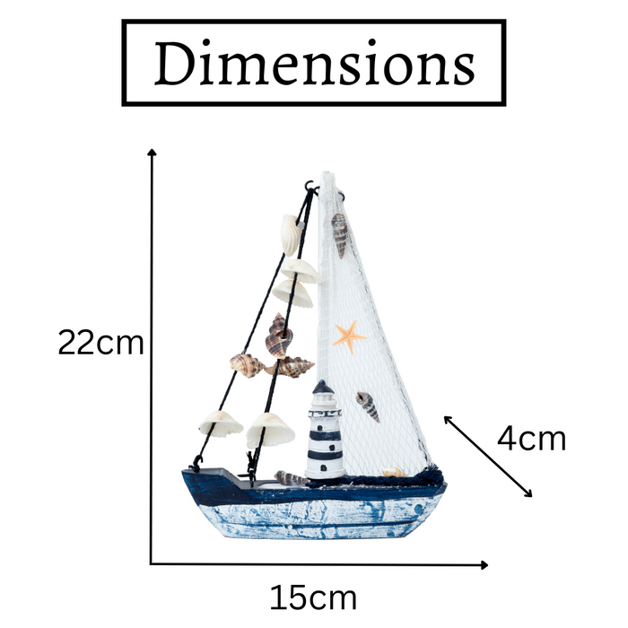 Mini Wooden Sailboat Model Decoration - Faded Blue