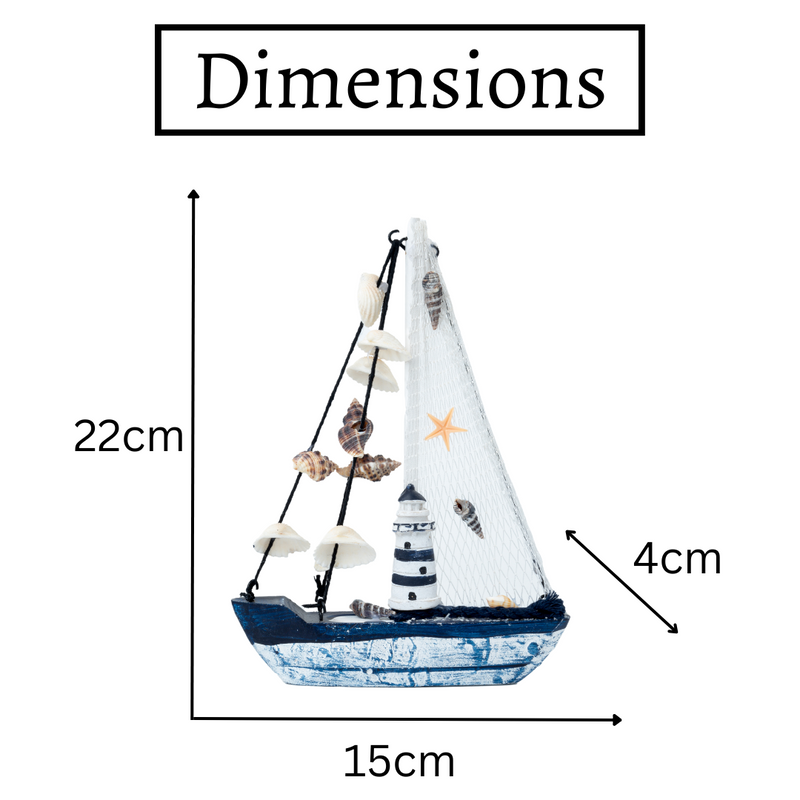 Mini Wooden Sailboat Model Decoration - Faded Blue