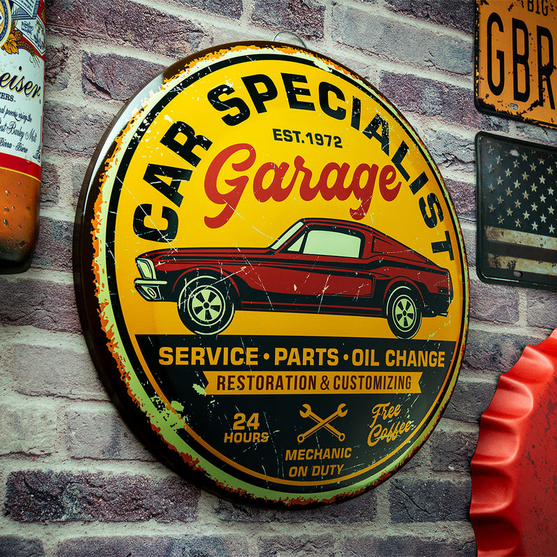 Metal Shield wall decor - Car Specialist Garage (16x16")