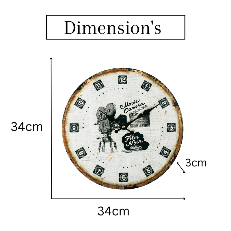 Retro MDF Clock - Movie Camera Dial