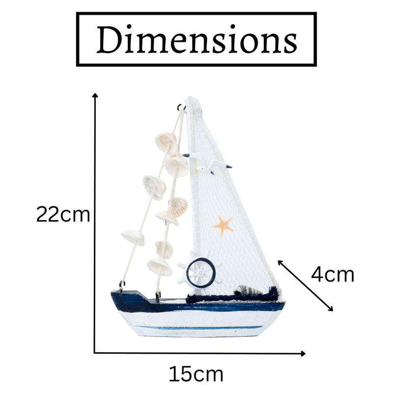 Mini Wooden Sailboat Model Decoration - Faded Blue