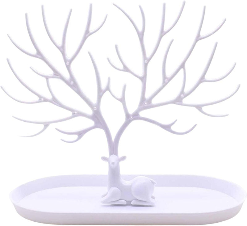 Key holder, Necklace Holder, Bracelet Stand Jewelry Organizer Jewelry Tree Decorative Tray (White)