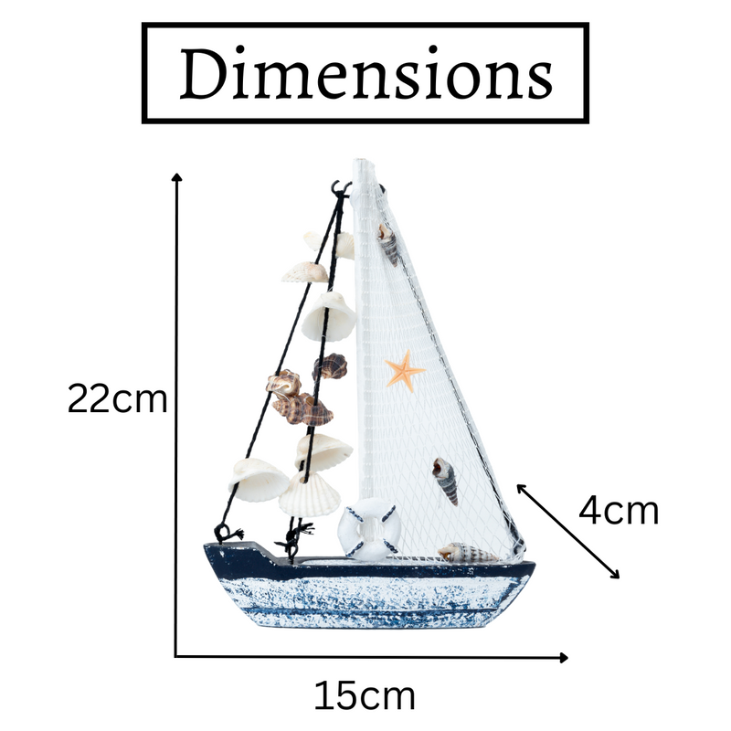 Mini Wooden Sailboat Model Decoration - Faded Blue