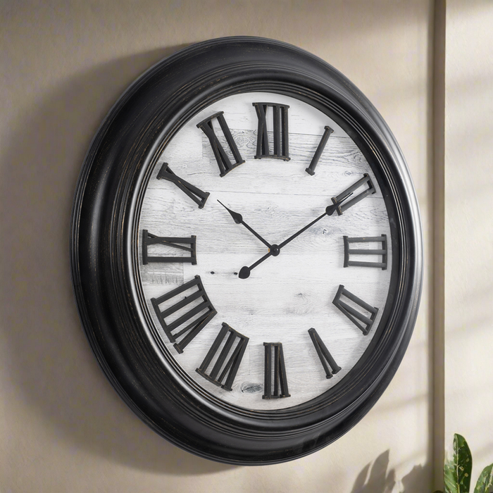 Fiber Clock - Roman Big wooden design - Black (30"dia)