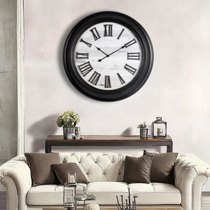 Fiber Clock - Roman Big wooden design - Black (30"dia)