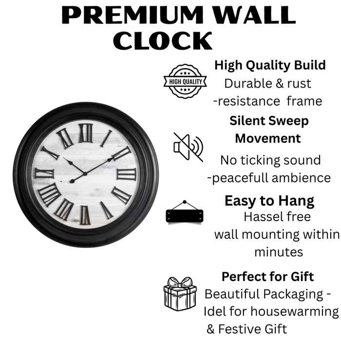 Fiber Clock - Roman Big wooden design - Black (30"dia)