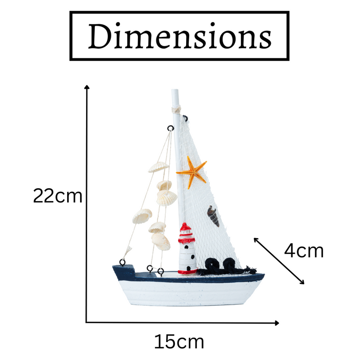 Mini Wooden Sailboat Model Decoration - Dark Blue Border