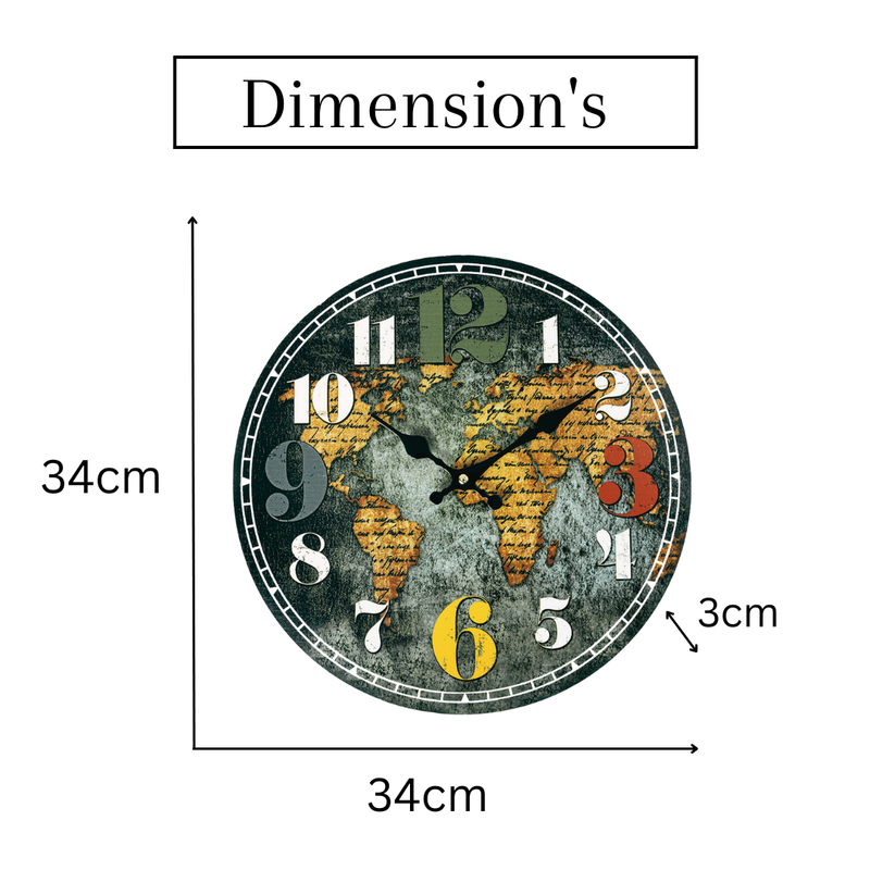 Retro MDF Clock - World map Dial