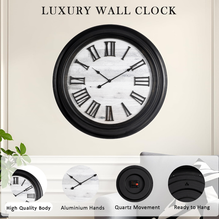Fiber Clock - Roman Big wooden design - Black (30"dia)