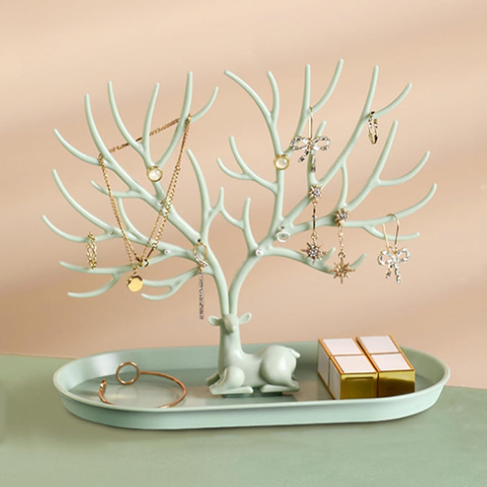 Key holder, Necklace Holder, Bracelet Stand Jewelry Organizer Jewelry Tree Decorative Tray (Green)
