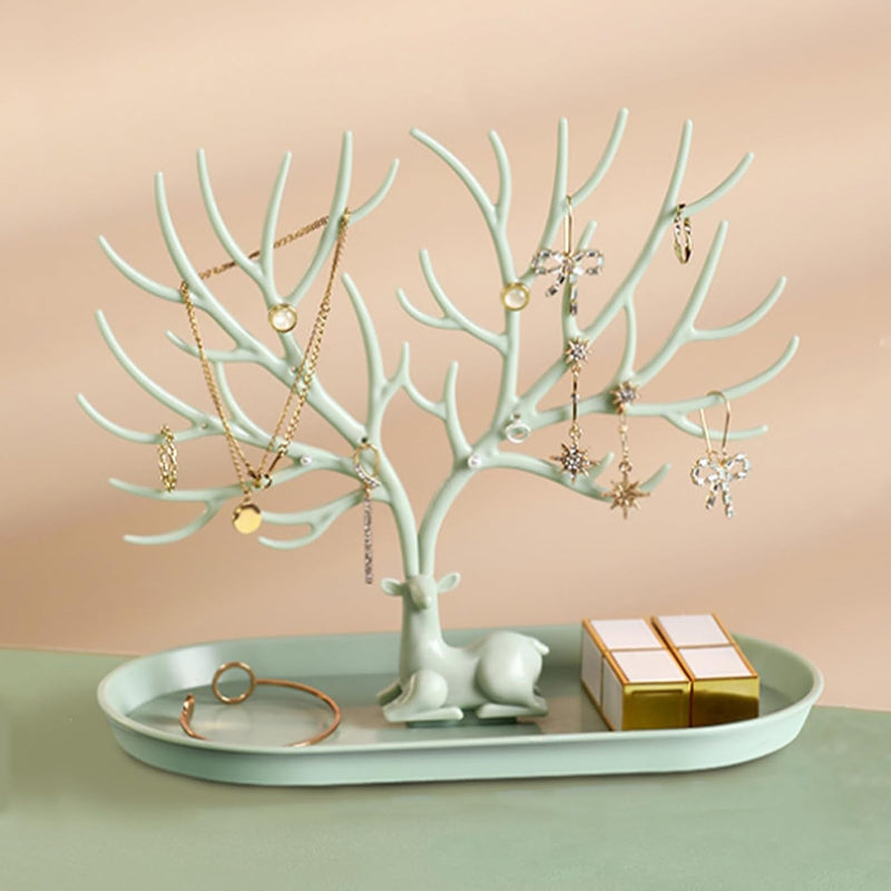 Key holder, Necklace Holder, Bracelet Stand Jewelry Organizer Jewelry Tree Decorative Tray (Green)