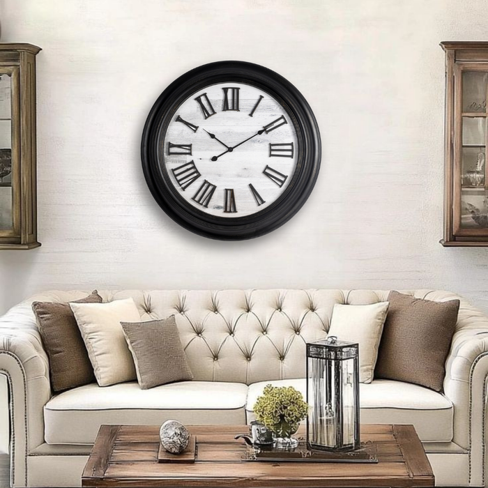 Fiber Clock - Roman Big wooden design - Black (30"dia)